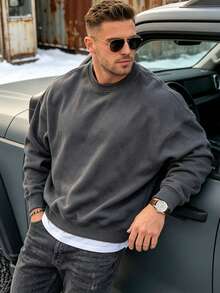 Men's Thermal Lined Sweatshirt, Fashionable Sports Crew Neck Top, Suitable For Daily Wear, Exercise And Vacation, Great Gift For Husband - Dark Grey - View 6