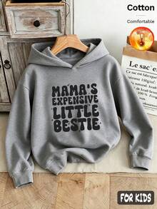 مجموعة هودي من 3 قطع للبنات من الصوف الناعم للخريف/الشتاء مطبوع عليها YES I'M MAMA COPY MAMA EXPERT LITTLE BESTIE MOMMY Is My BESTIE بطراز Y2K - رمادي منقوش + رمادي منقوش + رمادي منقوش - مشاهدة 4