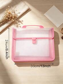 1pc Customized Name Transparent Portable Folder, A4 Size Document Storage Bag With Handle, Office School Paper Document Classification Storage Portable File Organizer - Multicolor - View 5