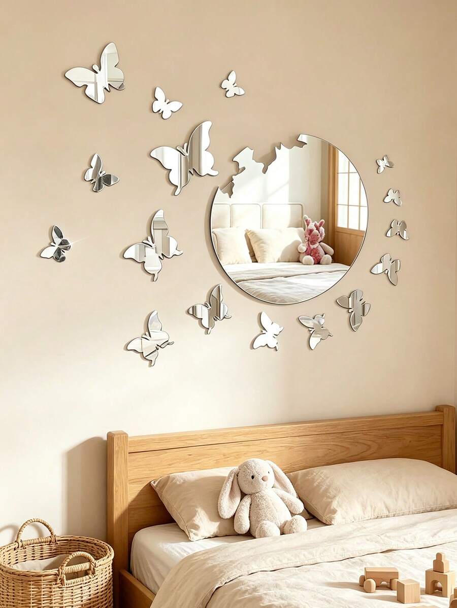 1 Set 3D Mirror Butterfly Acrylic Wall Stickers, Waterproof Self ...