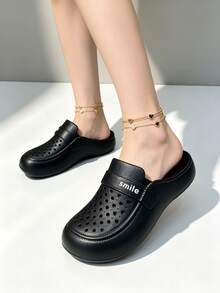 Closed Toe Clogs, Clogs, Closed Toe Slippers, Black Slippers, Black Clogs, Thick Sole Hollow Out Clogs, Women's Clogs, Women's Sandals - Black - View 6