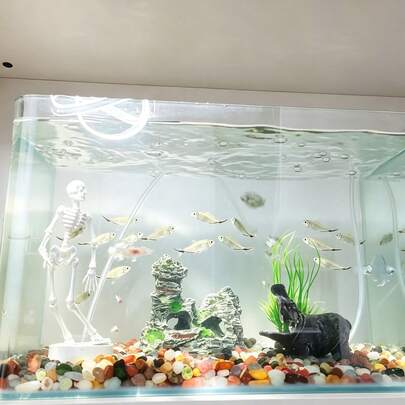 Decoración creativa para acuario con hipopótamo realista que lanza burbujas y esqueleto bailarín, adorno con base de succión para balanceo natural, figurita decorativa con función de aireación
