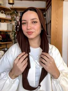 1pc Women's Instant Classic Basic Solid Color Hijab, Pre-Sewn Twisted Neck Scarf, Multi-Wear Adjustable Versatile Elastic Turban, Comfortable Soft Skin-Friendly Fabric, Suitable For Daily Wear, Sports, Yoga - White - View 39