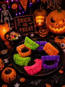 10/1pc Halloween Vampire Fangs Props, Multi-Color Glow In The Dark Teeth, Cosplay Costume Accessories, Fun Photo Props, Party Decor,Halloween - Multicolor - View 6