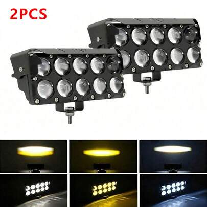 2pcs Faros Auxiliares LED para Moto y Auto Lupa de 10 Ojos de Alta Potencia 3 Modos de Luz Blanco y Ámbar Diseño Impermeable IP67 Luces Auxiliares para Niebla Carretera Conducción Nocturna Viajes y Uso Exterior.