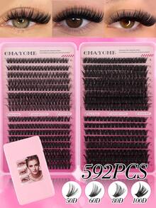 640/592/576 Clusters Segmented Lash Extensions, 8-16mm D Curl 10D-150D Fluffy Thick Individual Lashes, Waterproof Ultra-Soft Single Cluster Eyelashes For Daily Wear, Dating, Party, Christmas, Halloween. - Multicolor - View 15
