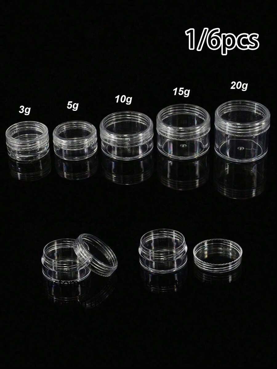 1/6pcs Mini Transparent Cream Jars - Empty Plastic Cosmetic Containers, Transparent Eyeshadow And Lip Balm Sample Jars, Travel Size Cosmetic Samples - Multicolor - View 1