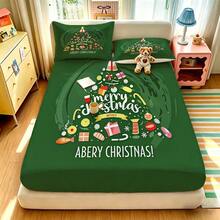 3-Piece Fitted Sheet Set (1 Fitted Sheet + 2 Pillowcases), Green Christmas Tree Holiday Print Design, Soft And Skin-Friendly, All-Season Use, Fade-Resistant And Anti-Pilling, Suitable For Bedroom, Dorm, Guest Room, Daily Use, Ideal Holiday Gift - Multicolor - View 7