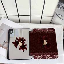 波爾多紅百合天鵝蕾絲飾邊平板保護套，附筆槽，相容 iPad 第 10 代 Smart Case/11(A16 2025)/相容 Galaxy S9/S7/S10+/相容 /相容 - 彩色 - 查看 5