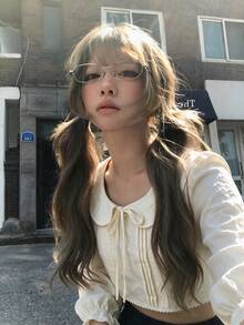 Sweet Bow Peter Pan Collar Puff Sleeve Cropped Top, Lace Patchwork Cute Autumn Short Blouse - Apricot - View 3