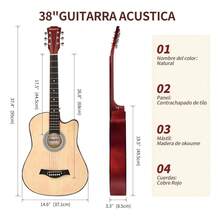 Weluvfit Guitarra Acústica Con Accesorios Para Diestros 38 Inch Color Azul - Natural - Ver 2