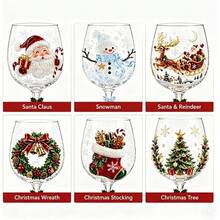Christmas Wine Glass Collection, Holiday Wine Cups With Cute Christmas Sticker Designs, Festive Drinkware Set For Party, Dinner, Home Bar Decor - Multicolor - View 4