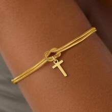 1pc Minimalist Niche Gold Knotted Double Layer A-Z Letter Pendant Bracelet For Women, Suitable For Delicate Daily Wear And Gift Giving - Multicolor - View 21