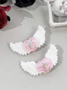 2pcs Anime Cosplay Party Plush Angel Wings Heart Cross Hair Clips Sweet Cool Lolita Style Side Clips - Multicolor - View 9