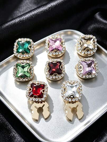 1pc Fashionable & Versatile Women's Jewelry, Stainless Steel Rhinestone Square Collar & Cuff Clips - Luxurious Women's Charm Jewelry, Suitable For Daily And Party Wear