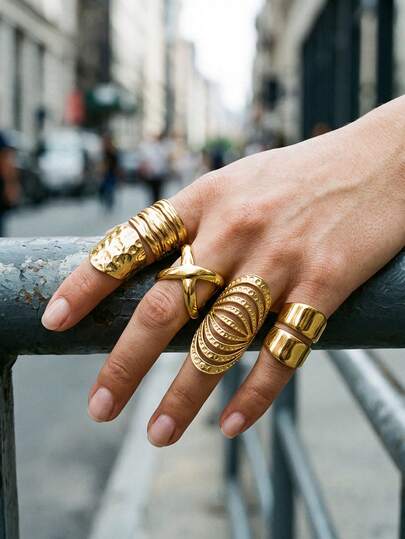 1 Pc Fall Decor Open Cuff Ring For Women, Asymmetrical Hammered Wide Band Statement Ring, Chunky Adjustable Finger Ring Fall Style Jewelry