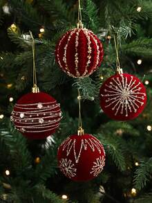 Christmas Ball Ornaments, Beaded And Sequined Christmas Tree Hanging Decor, Suitable For Collection Display And Storage, Matches Plush Doll Collection, Holiday Party And Shelf Styling Holiday Aesthetic Decoration - Multicolor - View 2