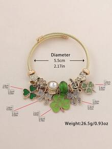 1pc Saudi Arabia 96th National Day Commemorative Green Palm Tree 96 Number Clover Pendant Beaded Bracelet Multi-Element DIY Bangle Suitable For Women Daily Holiday Celebration Party Wear - Green - View 5