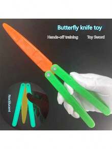 1pc Luminous Radish Toy, Fidget Balisong Trainer, Glow In The Dark Plastic Swing Knife, Stress Relief Novelty Hand Spinning Toy For Teens - Multicolor - View 7