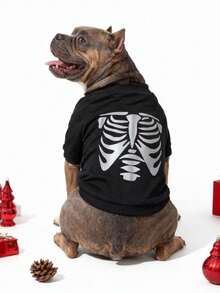 LUCKIE PAW قطعة واحدة هودي حيوانات أليفة بنمط هيكل عظمي فضي مضحك لعيد الهالوين، وقاية فيزيائية من البراغيث، تقليل تساقط الشعر، سترة دافئة وقابلة للتنفس للكلاب، مناسبة للكلاب الكبيرة والصغيرة والقطط، للاستخدام الداخلي والخارجي - الأسود - مشاهدة 5