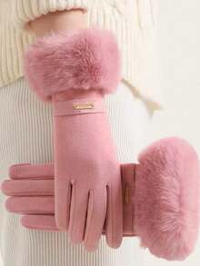 Women's Touchscreen Gloves, Pink, Waterproof, Soft Warm Wool Lining, Outdoor Winter Gloves - Pink - View 1