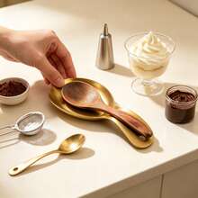 1pc/2pcs Gold Handle Small Tray, Stainless Steel Material Durable And Rust-Resistant, Built-In Hanging Hole For Easy Storage And Placement, Dessert Snack Sauce Serving Plate, Outdoor Picnic Camping Display Item, Suitable For Thanksgiving Family Dinner, Christmas Party, Halloween Afternoon Tea, Easter Snack Arrangement, Kitchen Cooking Food Prep Decorative Plate - Gold - View 2