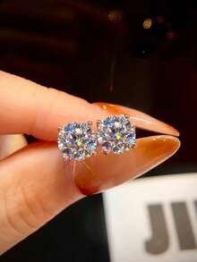 1 buah Anting Moissanite Klasik 1CT Anting Tusuk 4 Cakar Cocok untuk Pertunangan dan Pemakaian Sehari-hari Wanita - Anting moissanite empat cakar - View 4