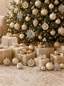 40/1pcChampagne Christmas Ball Decoration Set, Christmas Tree Decor, Christmas Party Supplies, Christmas Decoration, Home Decor Set, Suitable For Decorating European And American Christmas Party Table, Christmas Tree - A - View 2