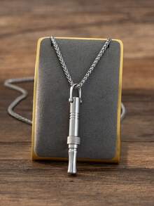 Street Minimalist Style Stainless Steel Whistle Pendant Necklace With Matte Ring Decor For Men Daily Wear & Gift - Silver - View 7