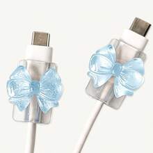 Transparent Bow Universal Lightning (5-14) Type-C Cable Protector - Durable, Break-Resistant, Fashionable Phone Accessory Design - Plastic Cable Protector With Cute Bow Decoration, Charging Cable Protector - Multicolor - View 5