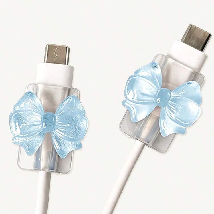 Transparent Bow Universal Lightning (5-14) Type-C Cable Protector - Durable, Break-Resistant, Fashionable Phone Accessory Design - Plastic Cable Protector With Cute Bow Decoration, Charging Cable Protector - Multicolor - View 5