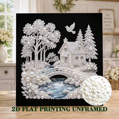 1pc Snowflake Snowy House DIY Pearl Irregular Diamond Painting Kit, Modern Home Decor Gift, Beaded Art, Romantic Atmosphere Highly Attractive Wall Hanging, Christmas Decoration, Home Decor, Perfect Christmas Party Gift