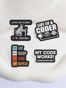 1pc Geek Coding Slogan Brooch, Humorous Coder Enamel Pin, Aesthetic Clothing Bag Accessory For Tech Fans - Multicolor - View 5