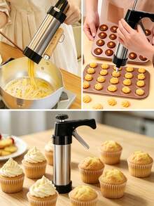 Stainless Steel Cookie Cutter Set, Multi-Function Cream Piping Gun, Washable Cookie Extruder, Suitable For Making Donuts And Cream Cakes, Kitchen Essential, Autumn Home Halloween Kitchen Christmas Kitchen Decor And Accessories, Coffee Bar Accessories - Multicolor - View 5