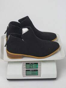 Women's Comfortable Round Toe Suede V-Cut Back Zipper Low Heel Black Ankle Boots Casual Style Autumn/Winter New Daily Wear - Black - View 8