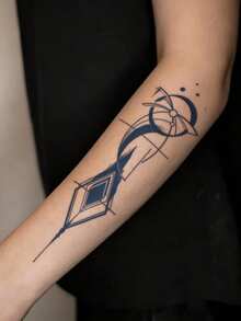 1pc Herbal Juice Semi-Permanent Magic Tattoo Sticker, Abstract Geometric Totem Pattern, Long-Lasting 14 Days, Non-Fading, Non-Reflective, Temporary Tattoo Sticker For Arm, Back, Leg, Body - Blue - View 2