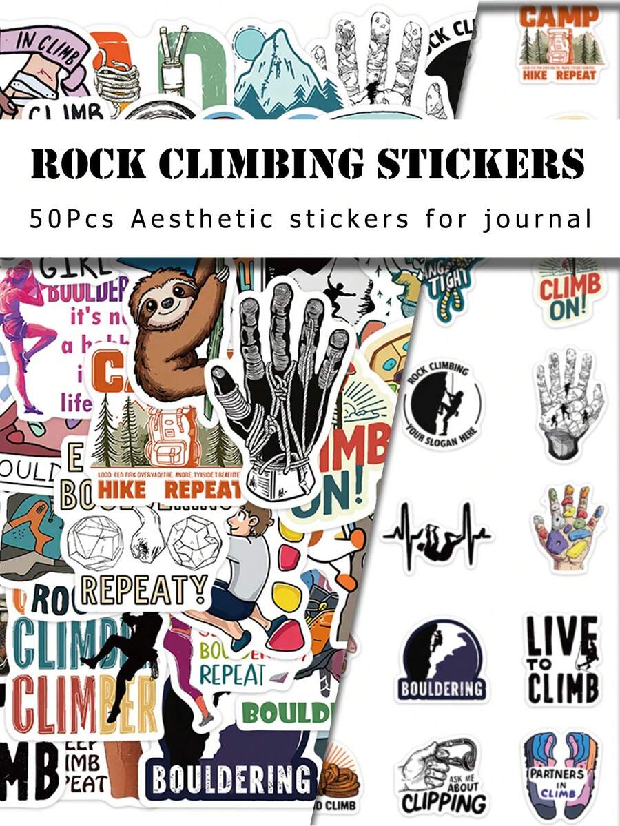 50Pcs Outdoor Climbing Aesthetic Stickers, Decals For Water Bottle Laptop DIY Crafts - Multicolor - View 1