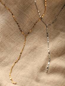 1pc Shiny Gold Stainless Steel Y-Shaped Necklace, Collarbone Chain, Long Necklace, Women's Party Jewelry - Y-necklace - View 4