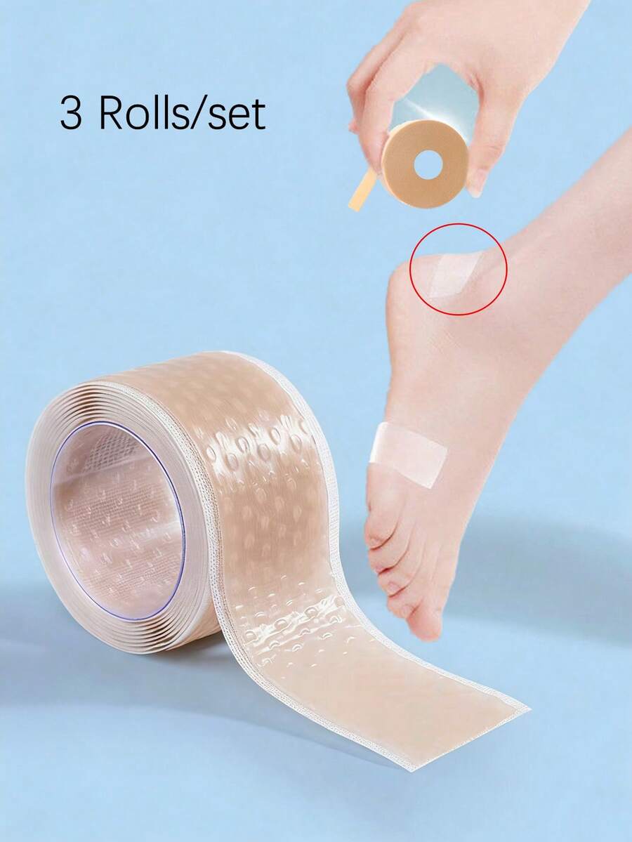 3 Rolls/Set Anti-Chafing Heel Pads, Finger Pads, Invisible Shoe Chafing Foot Pads, Toe Pads, Gel Waterproof Ankle Pads