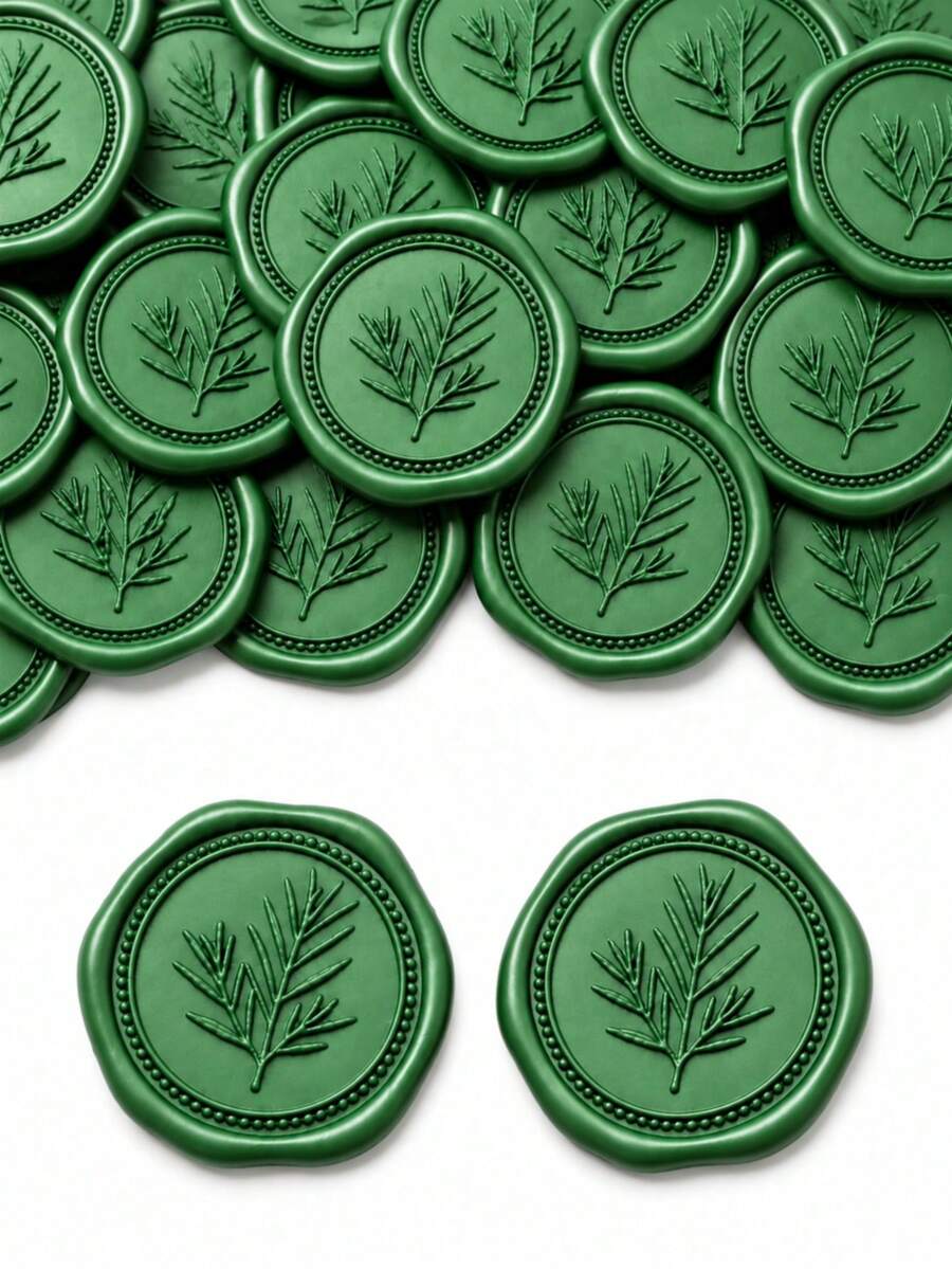 20/30/50/100pcs Wax Seal Stickers, Wedding Invitation Envelope Seal Stickers, Self-Adhesive Rosemary Metallic Gold Stickers, Suitable For Invitations, Christmas, Gift Wrapping, Parties - Rosemary--olive Green - View 1