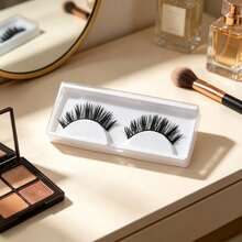 1 Pair Wet Glossy Fluffy False Eyelashes, Spiky Cartoon Style Transparent Stem, Naturally Enlarges Eyes, Reusable, Suitable For Daily And Party Makeup - Black - View 5