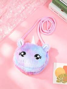 Children's Unicorn Pattern Plush Fabric Large Capacity Cute Crossbody Bag, Suitable For Daily Outings And Parties - Multicolor - View 9