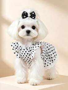 1pc Dog & Cat Mesh Wedding Dress Bow Cute Fashion Elegant Charming Creative Personalized Design Printed Pet Dress - Multicolor - View 6