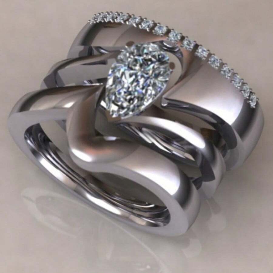 3pcs Set High-End Bohemian Style Rings, Unique Engagement & Wedding Rings For Women - Silver - View 1
