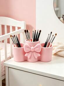 1pc Cute 3D Bow Desktop Storage Organizer, 3-Compartment Storage Rack, Baby Room Desktop Storage Bucket, Suitable For Baby Hair Clips And Small Items, Room Decoration - Multicolor - View 5