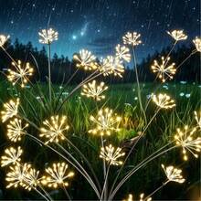 Outdoor Solar Starburst Fireworks Stake Lights, 3 Options: 6 Heads 60LED, 8 Heads 80LED, 10 Heads 100LED, Warm Light Atmosphere, Starburst Radial Light Heads Mimicking Fireworks Bloom, Flexible Copper Wire For Custom Shaping, Light Radiates Outward With Dynamic Starlight - Solar Powered Starburst Fireworks Light - View 10