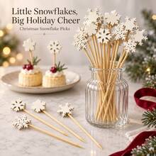 Exquisite And Cute Christmas Snowflake Style Food Skewers (Made Of Natural Bamboo With A Smooth Surface), 100pcs/Pack, Cute Design Cocktail Sets, Used For Fruit Plates, Cooked Food, And Party Decorations - White - View 2
