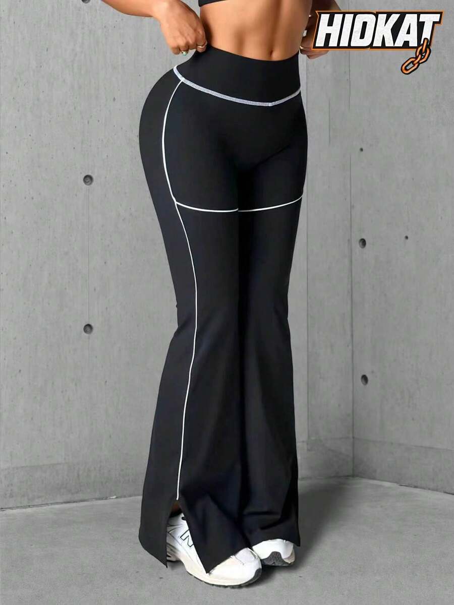 Hidkat With My Calm Casual Versatile Black High Elastic Waistband Side Slit Design Comfortable Slimming Sports Pants - Black - View 1