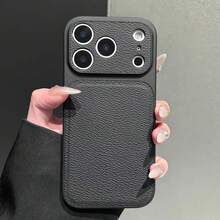 奢華 PU 皮革荔枝紋理啞光手機殼，相容 iPhone 18 Pro Max 18 Pro，防指紋硬殼適用於 17 Pro Max 16 Pro Max 15 14 Plus 13 Pro Max 12 11 16e 17e，18 & 17 系列大視窗蓋 - 黑色 - 查看 6