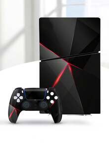 6Pcs Glossy Mirror Cut Light Luxury Black Red Skin Stickers Compatible With PS5 Slim Disc Edition, Full Wrap Game Console & Controller Protective Decals, Dustproof Wear-Resistant Vinyl Cover - View 3